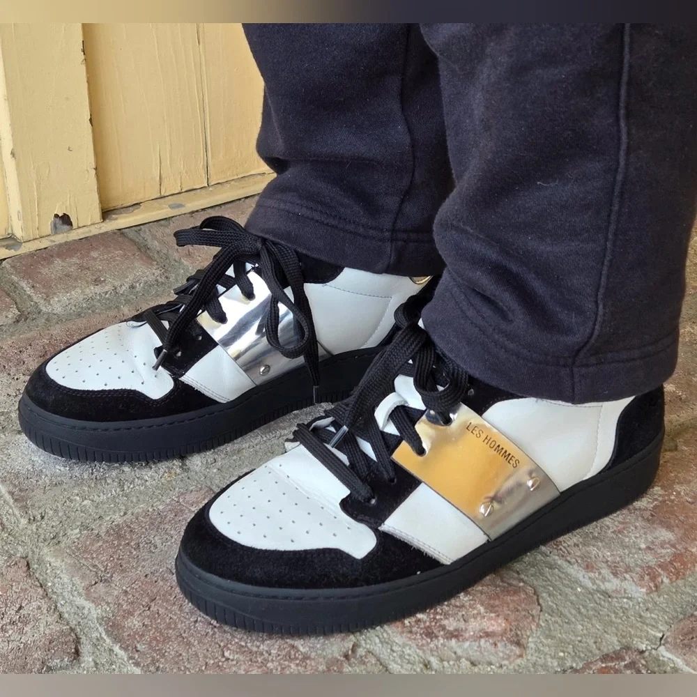 Les Hommes Black and White Men's Sneakers